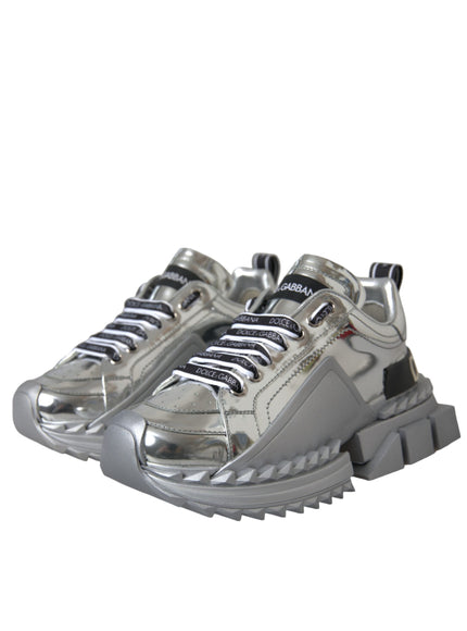 Dolce & Gabbana Silver Leather Super Queen Sneakers Shoes