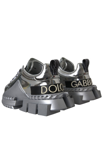 Dolce & Gabbana Silver Leather Super Queen Sneakers Shoes