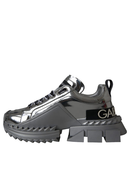 Dolce & Gabbana Silver Leather Super Queen Sneakers Shoes