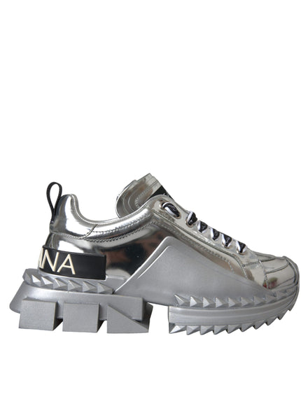 Dolce & Gabbana Silver Leather Super Queen Sneakers Shoes