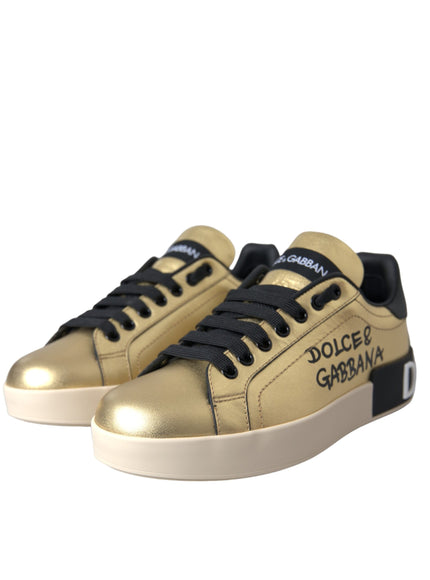 Dolce & Gabbana Gold Portofino Calf Leather Sneakers Women Shoes