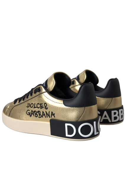 Dolce & Gabbana Gold Portofino Calf Leather Sneakers Women Shoes