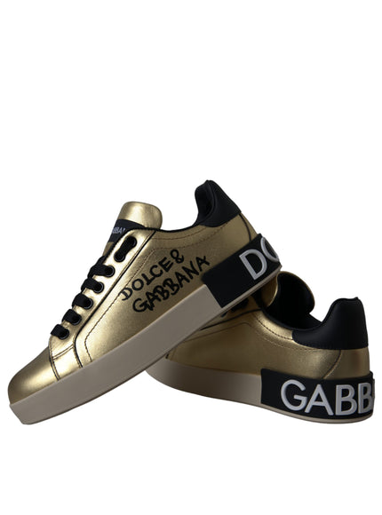 Dolce & Gabbana Gold Portofino Calf Leather Sneakers Women Shoes