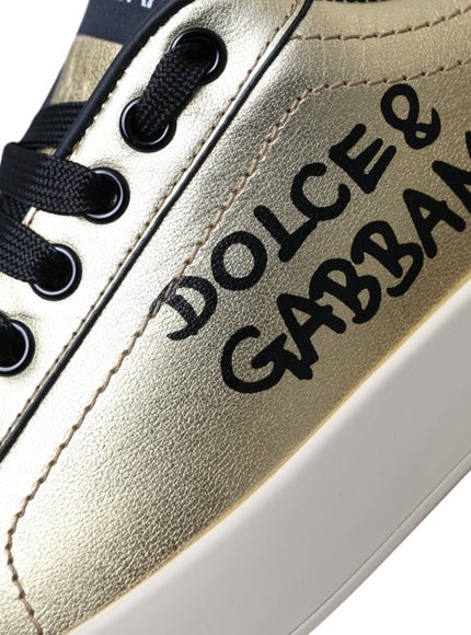 Dolce & Gabbana Gold Portofino Calf Leather Sneakers Women Shoes