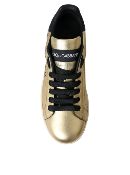 Dolce & Gabbana Gold Portofino Calf Leather Sneakers Women Shoes