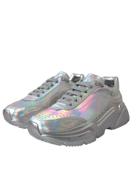 Dolce & Gabbana Silver Iridescent DAYMASTER Leather Sneakers Shoes