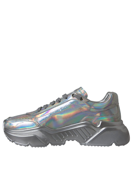 Dolce & Gabbana Silver Iridescent DAYMASTER Leather Sneakers Shoes