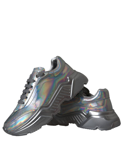 Dolce & Gabbana Silver Iridescent DAYMASTER Leather Sneakers Shoes