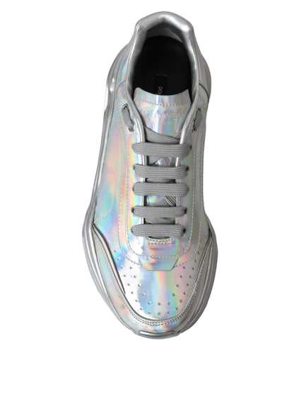 Dolce & Gabbana Silver Iridescent DAYMASTER Leather Sneakers Shoes