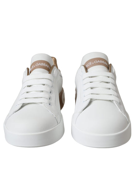 Dolce & Gabbana White Portofino Leather Logo Sneaker Shoes