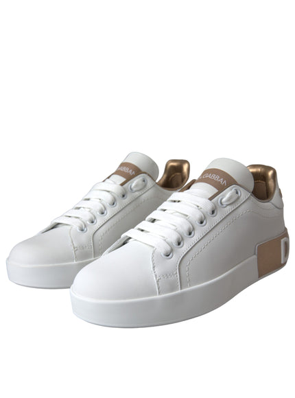 Dolce & Gabbana White Portofino Leather Logo Sneaker Shoes