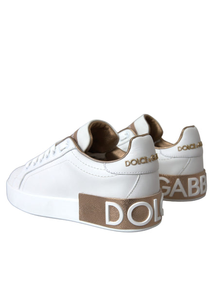 Dolce & Gabbana White Portofino Leather Logo Sneaker Shoes