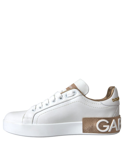 Dolce & Gabbana White Portofino Leather Logo Sneaker Shoes