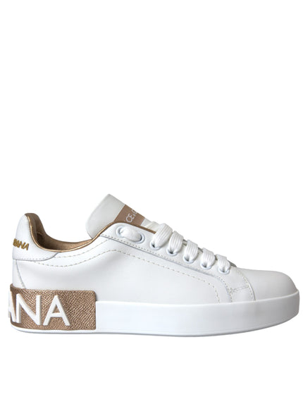 Dolce & Gabbana White Portofino Leather Logo Sneaker Shoes