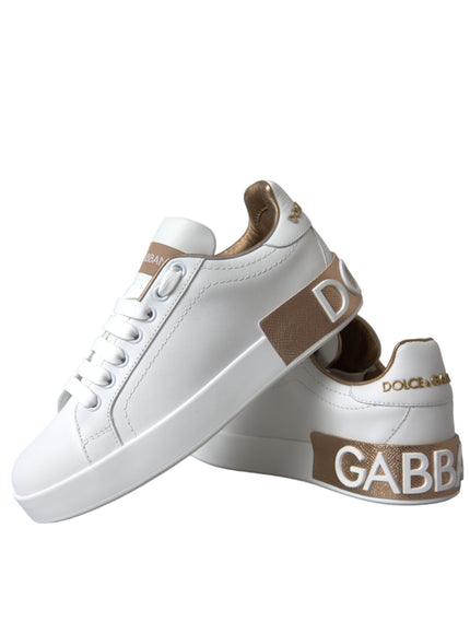 Dolce & Gabbana White Portofino Leather Logo Sneaker Shoes