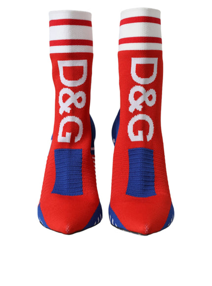 Dolce & Gabbana Red Blue Stretch Sock Style Short Boots Logo Shoes