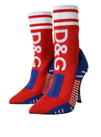 Dolce & Gabbana Red Blue Stretch Sock Style Short Boots Logo Shoes