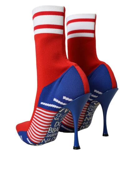 Dolce & Gabbana Red Blue Stretch Sock Style Short Boots Logo Shoes