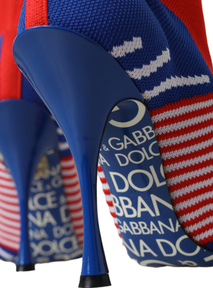 Dolce & Gabbana Red Blue Stretch Sock Style Short Boots Logo Shoes