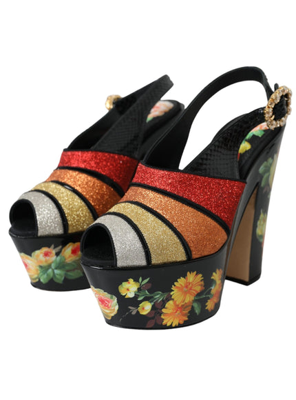 Dolce & Gabbana Multicolor Floral Crystal Platform Sandals Shoes