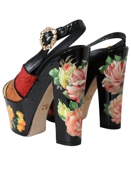 Dolce & Gabbana Multicolor Floral Crystal Platform Sandals Shoes