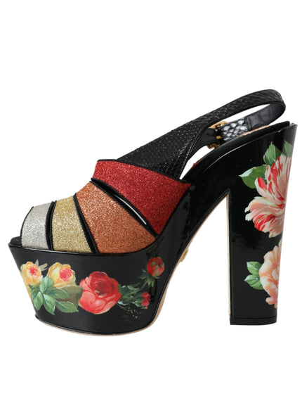 Dolce & Gabbana Multicolor Floral Crystal Platform Sandals Shoes