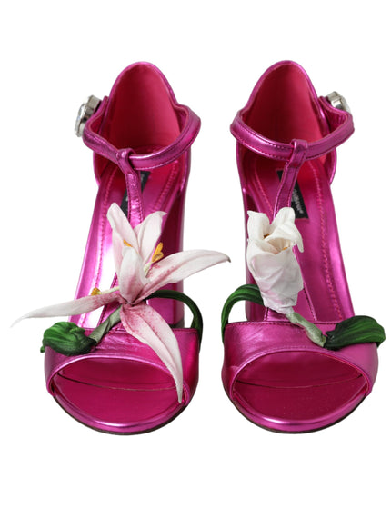 Dolce & Gabbana Fuchsia Flower Crystals Heels Sandals Shoes