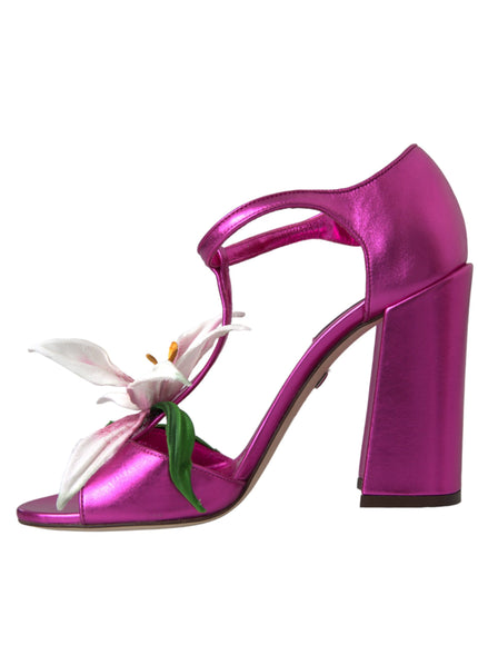 Dolce & Gabbana Fuchsia Flower Crystals Heels Sandals Shoes