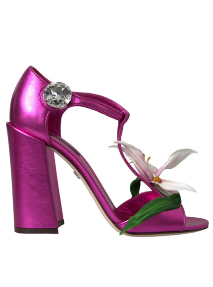 Dolce & Gabbana Fuchsia Flower Crystals Heels Sandals Shoes