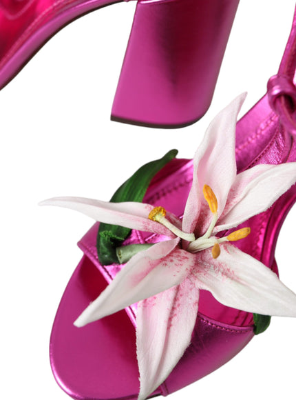 Dolce & Gabbana Fuchsia Flower Crystals Heels Sandals Shoes