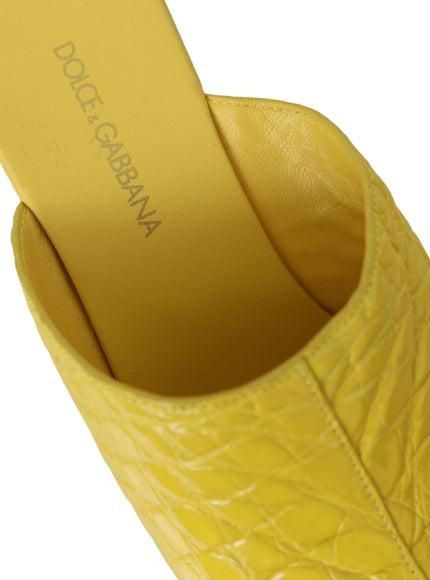 Dolce & Gabbana Yellow Leather Wood Mule Wedge Slides Shoes