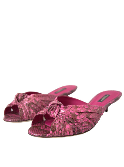 Dolce & Gabbana Pink Exotic Leather Kitten Heels Slides Shoes