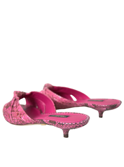 Dolce & Gabbana Pink Exotic Leather Kitten Heels Slides Shoes