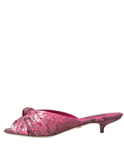 Dolce & Gabbana Pink Exotic Leather Kitten Heels Slides Shoes