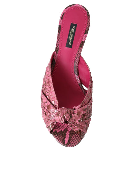 Dolce & Gabbana Pink Exotic Leather Kitten Heels Slides Shoes