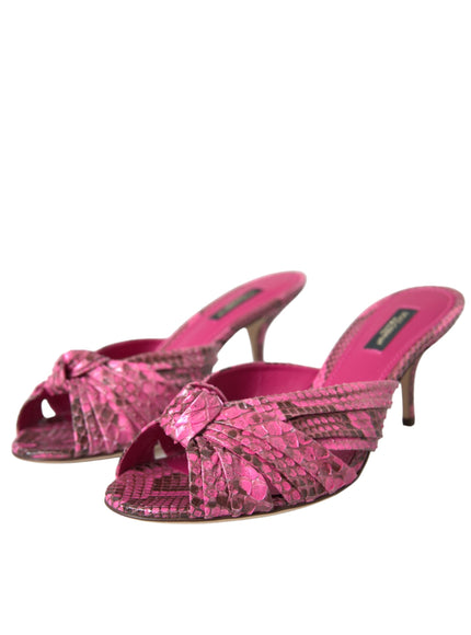 Dolce & Gabbana Pink Exotic Leather Kitten Heels Slides Shoes