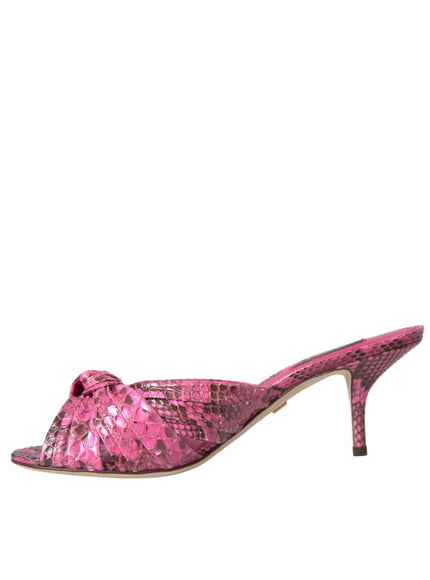 Dolce & Gabbana Pink Exotic Leather Kitten Heels Slides Shoes