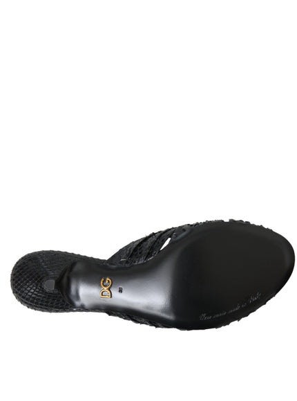 Dolce & Gabbana Black Exotic Leather Heels Slides Shoes