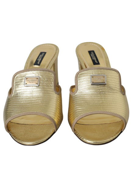 Dolce & Gabbana Gold Leather Slides Heels Sandals Shoes