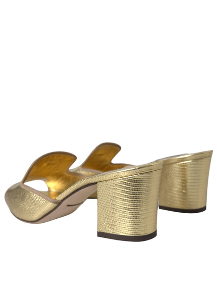 Dolce & Gabbana Gold Leather Slides Heels Sandals Shoes