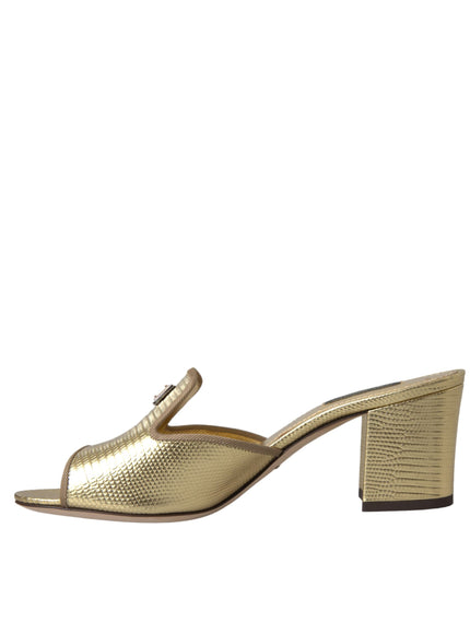 Dolce & Gabbana Gold Leather Slides Heels Sandals Shoes