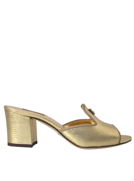 Dolce & Gabbana Gold Leather Slides Heels Sandals Shoes