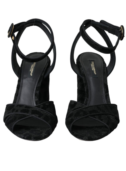 Dolce & Gabbana Black Leopard Suede Heels Sandals Shoes