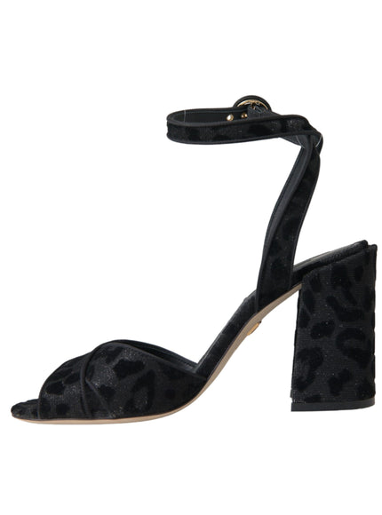 Dolce & Gabbana Black Leopard Suede Heels Sandals Shoes