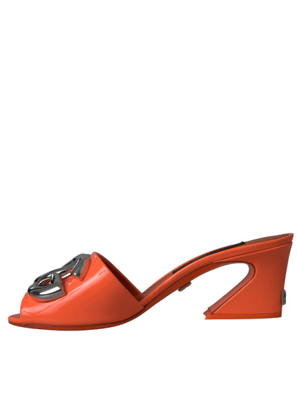 Dolce & Gabbana Orange DG Logo Slides Heels Sandals Shoes