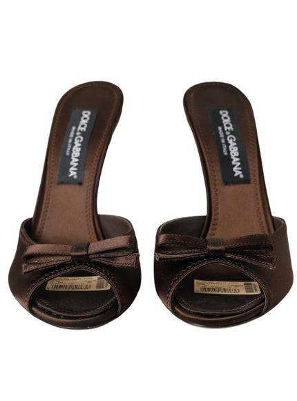 Dolce & Gabbana Brown Suede Leather Slides Heels Sandals Shoes