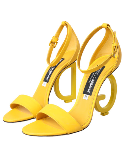 Dolce & Gabbana Yellow Leather DG Heels Sandals Shoes