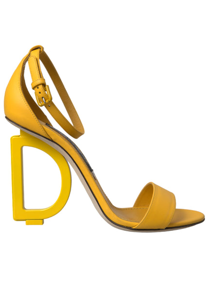 Dolce & Gabbana Yellow Leather DG Heels Sandals Shoes