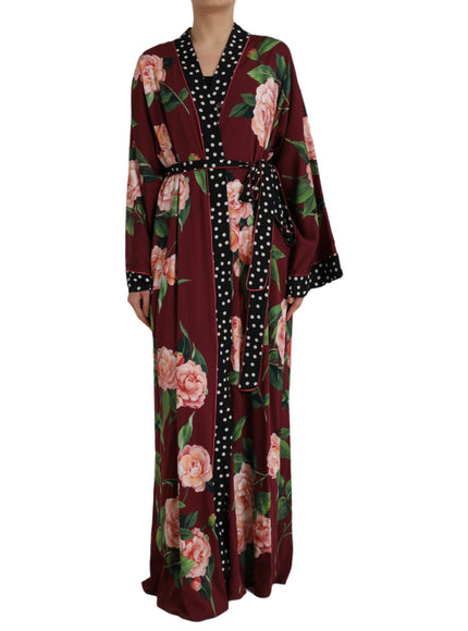 Dolce & Gabbana Bordeaux Floral Maxi Kaftan Crepe Robe Dress