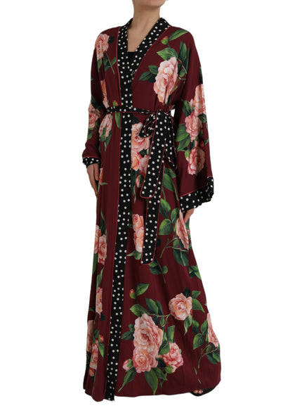 Dolce & Gabbana Bordeaux Floral Maxi Kaftan Crepe Robe Dress